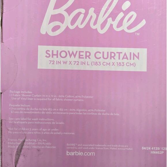 NEW Barbie Fabric Shower Curtain 72x72” Rainbows Skates Palm Trees Sunglasses - Picture 3 of 4